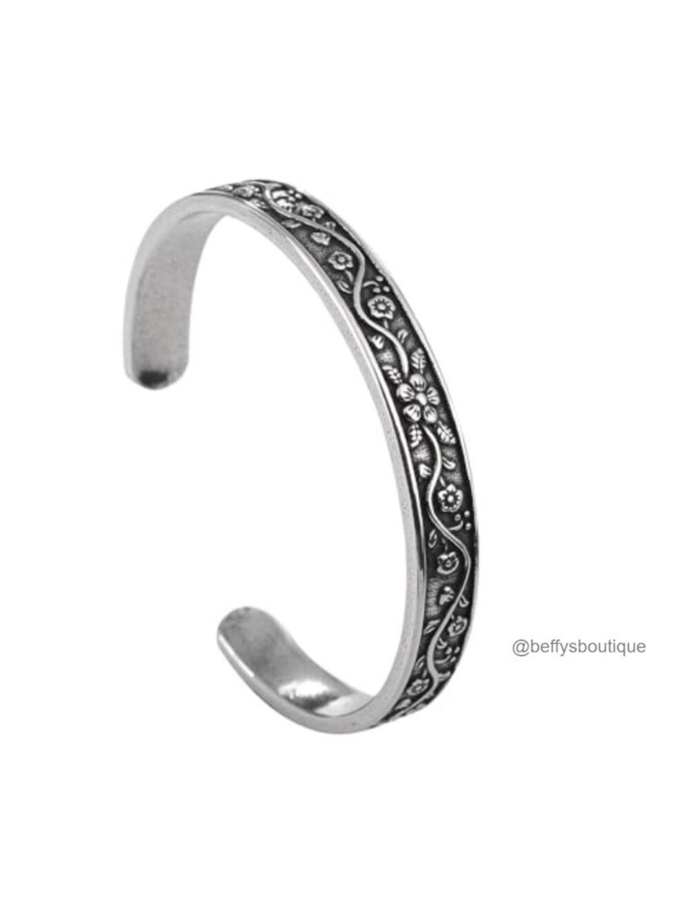 Stainless Steel Vintage Floral Cuff Bracelet Flower Bangle for Women